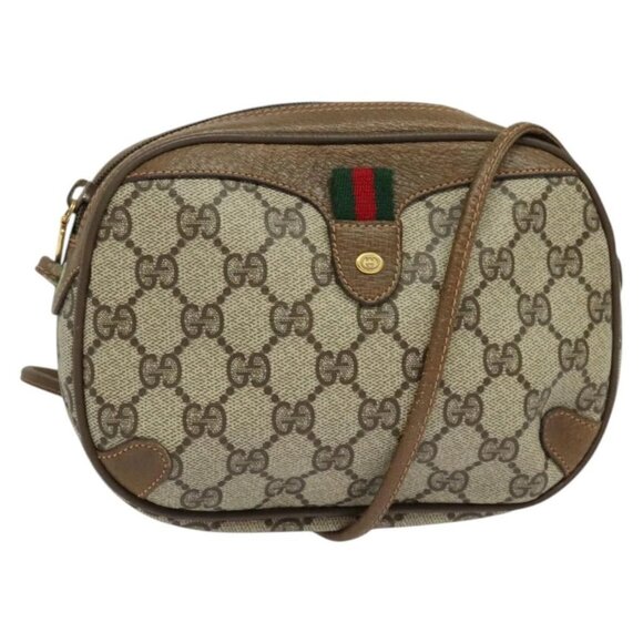 GUCCI GG Supreme Web Sherry Line Bag PVC Beige Gold 89 02 066 Auth 136671 - Picture 1 of 16